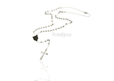 RMB|Steel: Necklace man woman rosary black dots cruise and smooth cross lobata