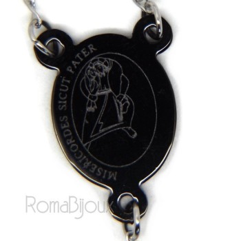 RMB|Acciaio : Collana uomo donna rosario pallini crociera nera e croce lobata liscia