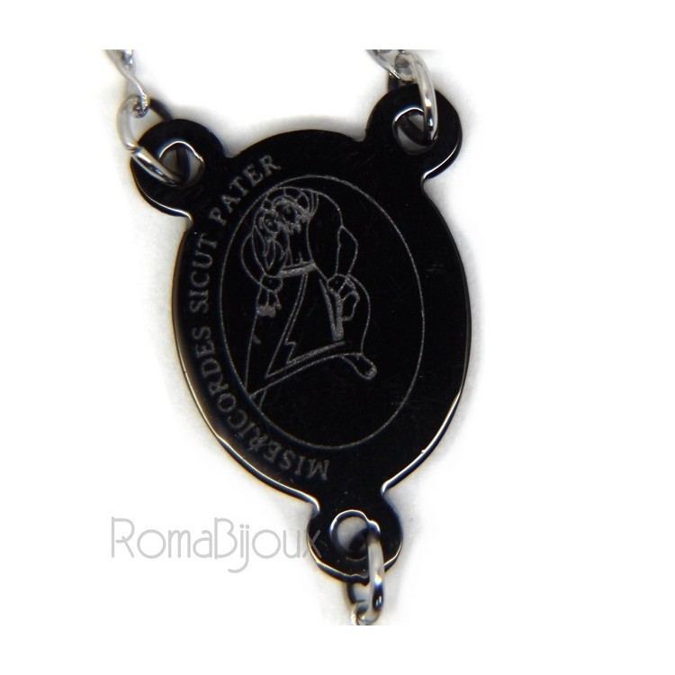 RMB|Acciaio : Collana uomo donna rosario pallini crociera nera e croce lobata liscia