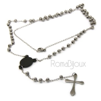 RMB|Steel: Necklace man woman rosary black dots cruise and smooth cross lobata