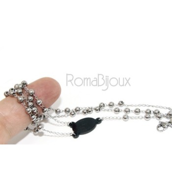 RMB|Acciaio : Collana uomo donna rosario pallini crociera nera e croce lobata liscia