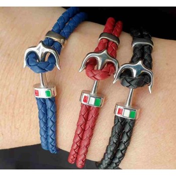 RMB|bracelet 925 silver and leather for men anchor black blue red NALBORI