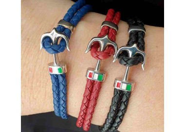 RMB|bracelet 925 silver and leather for men anchor black blue red NALBORI