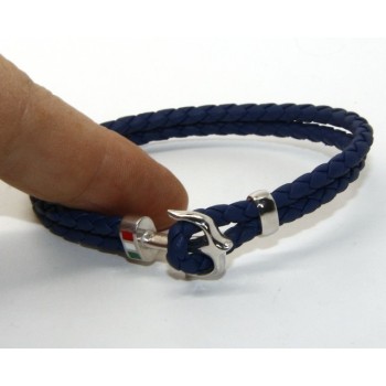 RMB|ARGENTO 925 : Bracciale uomo massiccio pelle con ancora made in Italy - BLU