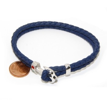 RMB|SILVER 925: massive leather bracelet man anchor made in Italy - BLUE