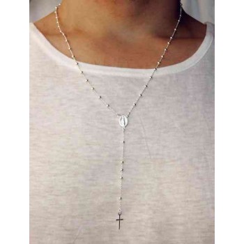 RMB|Rosary Necklace man or woman in 925 balls 3 mm clear smooth cross