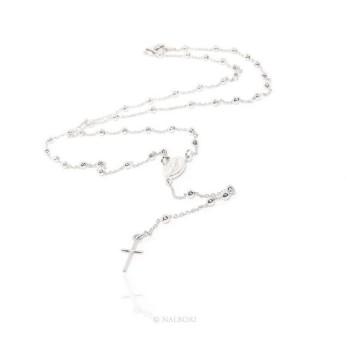 RMB|Rosary Necklace man or woman in 925 balls 3 mm clear smooth cross