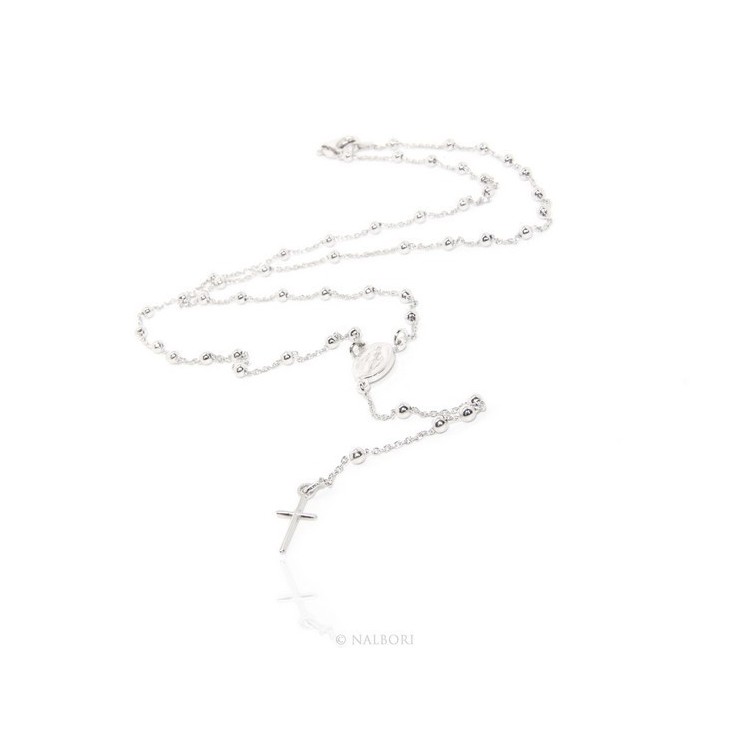 RMB|Rosary Necklace man or woman in 925 balls 3 mm clear smooth cross