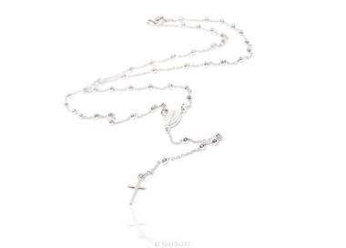 RMB|Rosary Necklace man or woman in 925 balls 3 mm clear smooth cross