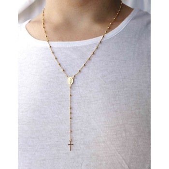RMB|Rosary Necklace man or woman in 925 balls 3 mm Rosary Necklace man or woman in 925 balls 3 mm   cross wet yellow gold