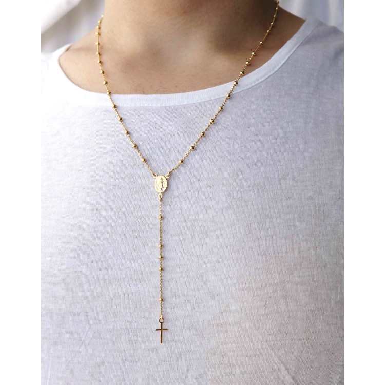 RMB|Rosary Necklace man or woman in 925 balls 3 mm Rosary Necklace man or woman in 925 balls 3 mm   cross wet yellow gold