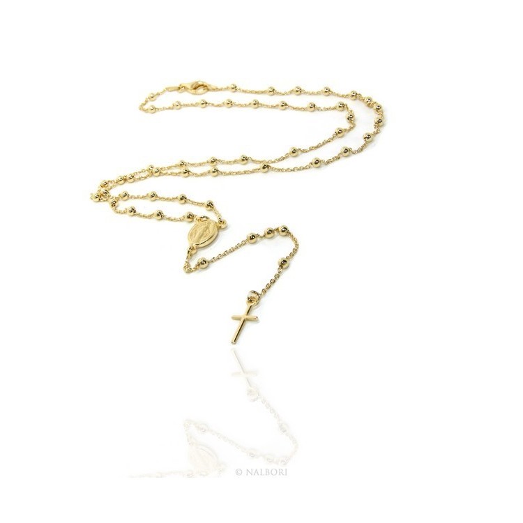 RMB|Rosary Necklace man or woman in 925 balls 3 mm Rosary Necklace man or woman in 925 balls 3 mm   cross wet yellow gold