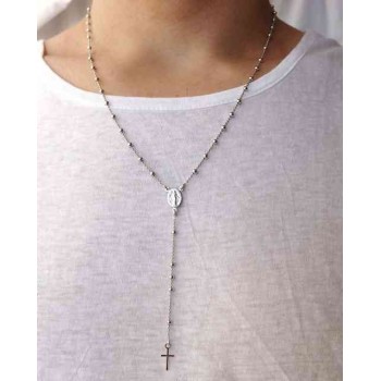 RMB|Rosary Necklace man or woman in 925 balls 3 mm Rosary Necklace man or woman in 925 balls 3 mm   cross wet white gold plating