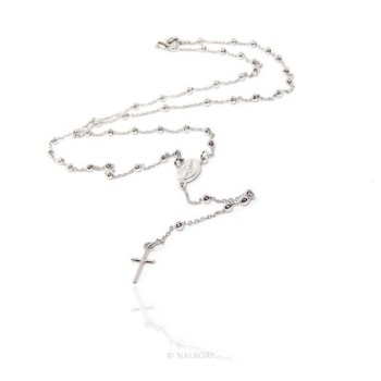 RMB|Rosary Necklace man or woman in 925 balls 3 mm Rosary Necklace man or woman in 925 balls 3 mm   cross wet white gold plating