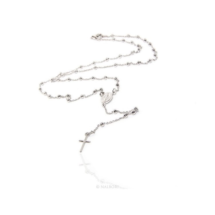 RMB|Rosary Necklace man or woman in 925 balls 3 mm Rosary Necklace man or woman in 925 balls 3 mm   cross wet white gold plating