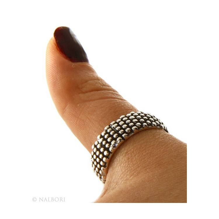 RMB|NALBORI  Anello Argento 925 fede fedina borchiata pallinata sarda massiccia scura 8 mm per uomo o donna