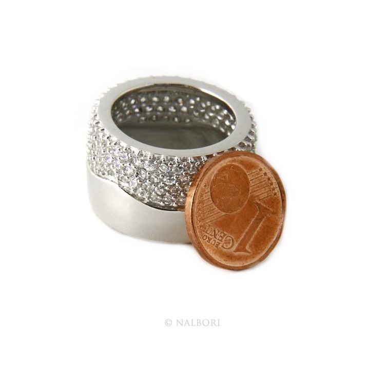 RMB|Argento 925 Rodiato : anello donna fascia fascione tubo mezzo pavè zirconi eternity misura 13