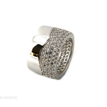 RMB|925 Sterling Silver Rhododised: Woman Ring Band Bandage Half Pipe Zircons Eternity Fit 13