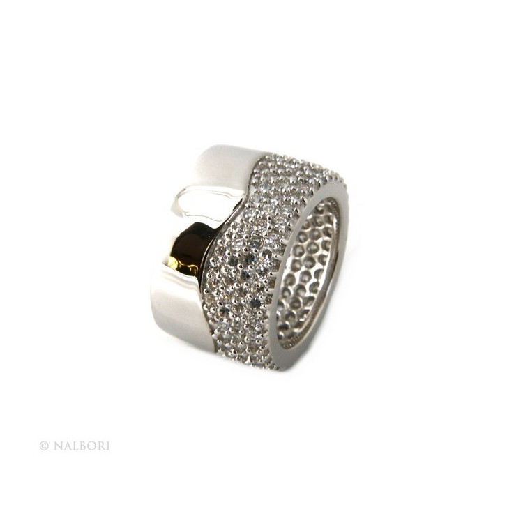 RMB|925 Sterling Silver Rhododised: Woman Ring Band Bandage Half Pipe Zircons Eternity Fit 13