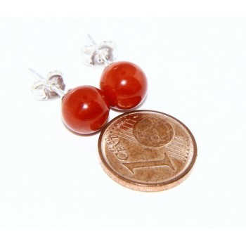 RMB|Earrings in 925 sterling silver pearl ball calibrated natural coral red 8mm