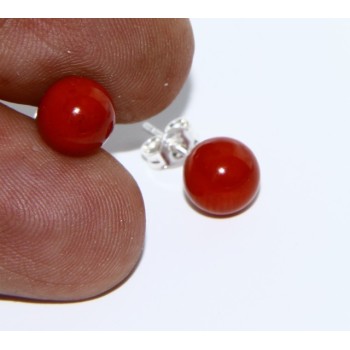 RMB|Orecchini in Argento 925 pallina perla calibrata corallo naturale rosso 8mm