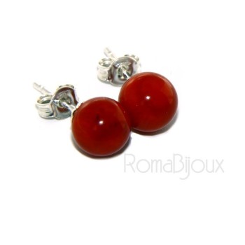 RMB|Earrings in 925 sterling silver pearl ball calibrated natural coral red 8mm