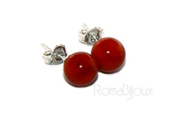 RMB|Earrings in 925 sterling silver pearl ball calibrated natural coral red 8mm