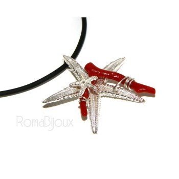 RMB|925 silver-plated Capri woman pendant with natural navy starfish and lace-up caucciu