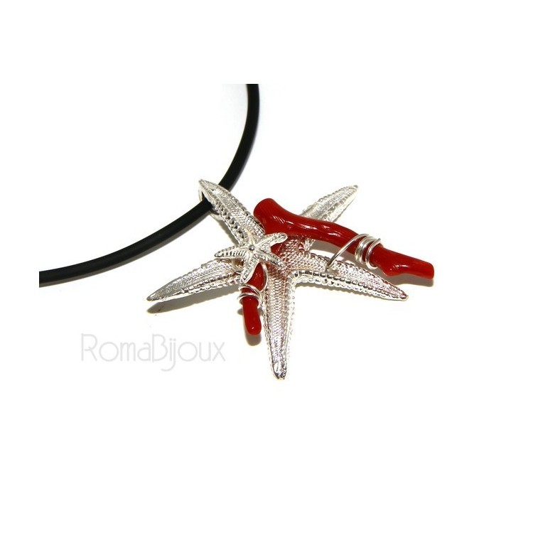 RMB|925 silver-plated Capri woman pendant with natural navy starfish and lace-up caucciu