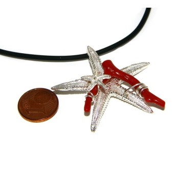 RMB|925 silver-plated Capri woman pendant with natural navy starfish and lace-up caucciu