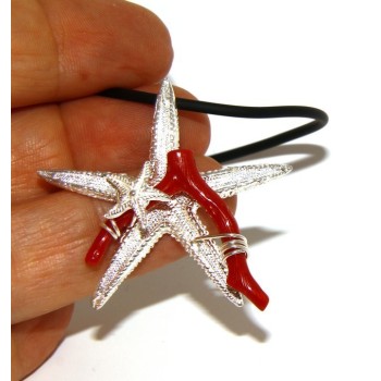 RMB|925 silver-plated Capri woman pendant with natural navy starfish and lace-up caucciu