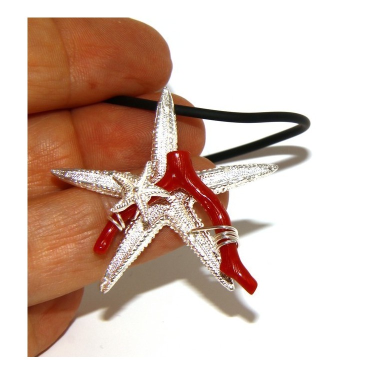 RMB|925 silver-plated Capri woman pendant with natural navy starfish and lace-up caucciu