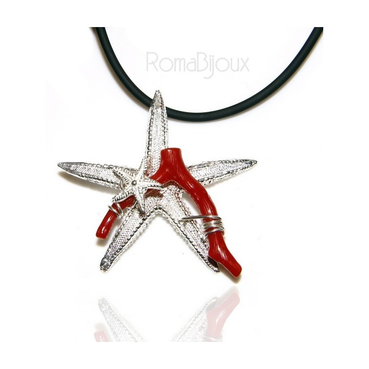 RMB|925 silver-plated Capri woman pendant with natural navy starfish and lace-up caucciu