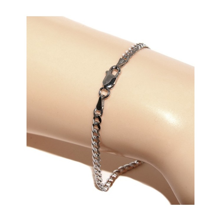 RMB|ARGENTO 925 rodiato bracciale massiccio uomo donna grumetta 3 mm lungo 18 cm