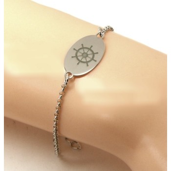 RMB|925 SILVER bracelet rolo 'man oval plaque woman helm laser engraving cm from 16.00 to 18.50