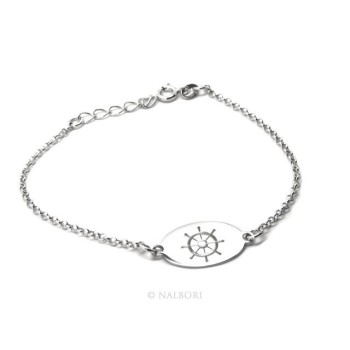 RMB|ARGENTO 925 bracciale rolo' uomo donna targa ovale incisione laser timone cm 16,00 - 18,50