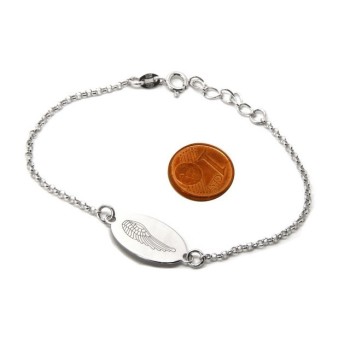 RMB|ARGENTO 925 bracciale rolo' uomo donna targa ovale incisione laser ali di angelo cm 16,00 - 18,50