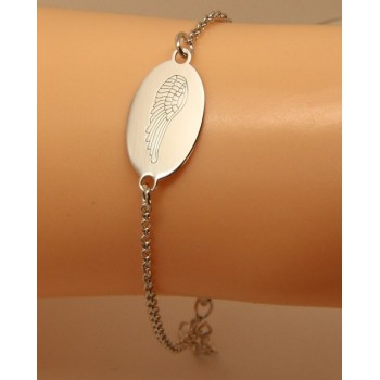 RMB|ARGENTO 925 bracciale rolo' uomo donna targa ovale incisione laser ali di angelo cm 16,00 - 18,50
