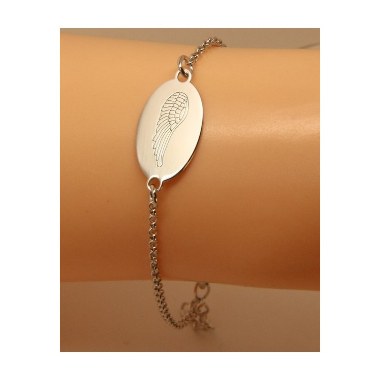 RMB|ARGENTO 925 bracciale rolo' uomo donna targa ovale incisione laser ali di angelo cm 16,00 - 18,50