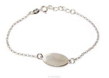 RMB|ARGENTO 925 bracciale rolo' uomo donna targa ovale incisione laser ali di angelo cm 16,00 - 18,50