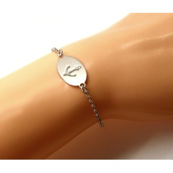 RMB|ARGENTO 925 bracciale rolo' uomo donna targa ovale incisione laser ancora cm 16,00 - 19,00