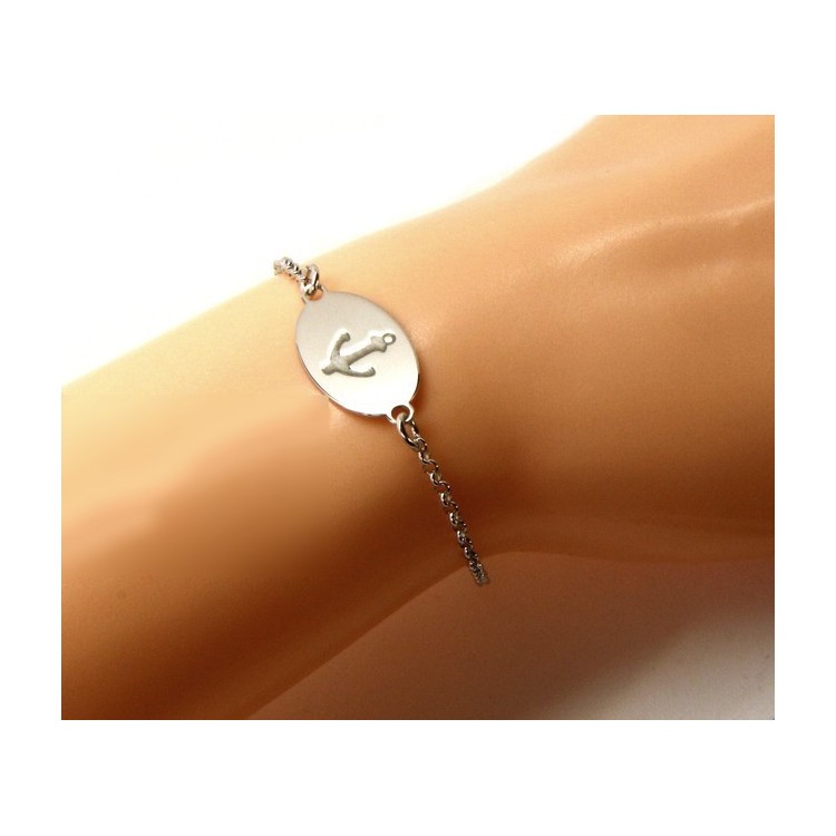 RMB|ARGENTO 925 bracciale rolo' uomo donna targa ovale incisione laser ancora cm 16,00 - 19,00