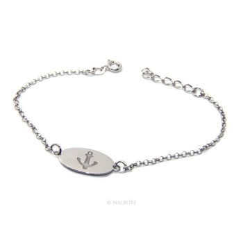 RMB|925 SILVER bracelet rolo 'man oval plaque woman anchor laser engraving cm from 16.00 to 19,00