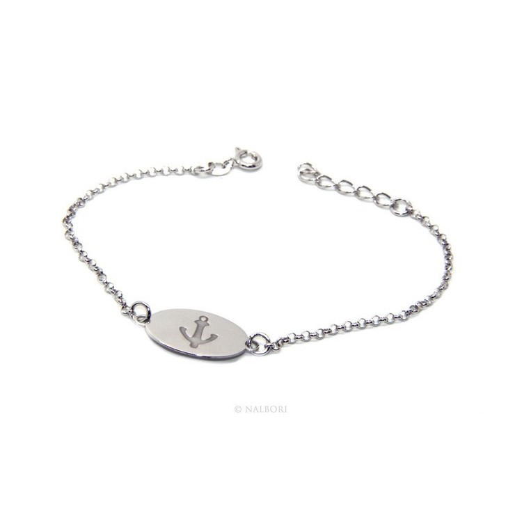 RMB|ARGENTO 925 bracciale rolo' uomo donna targa ovale incisione laser ancora cm 16,00 - 19,00
