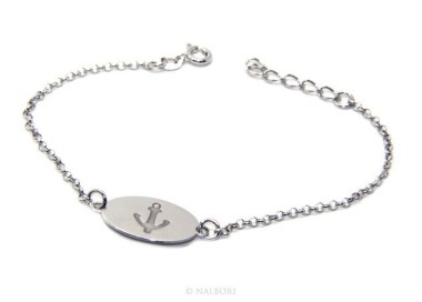 RMB|ARGENTO 925 bracciale rolo' uomo donna targa ovale incisione laser ancora cm 16,00 - 19,00
