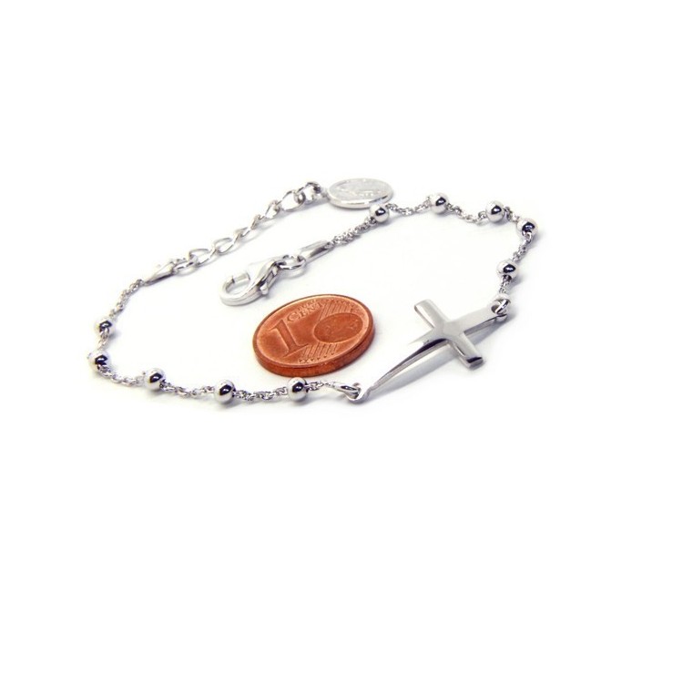 RMB|Rose Man Woman Bracelet in Silver 925 Miraculous Madonna, Convex Cross. Mis 16,00 - 19,00 cm