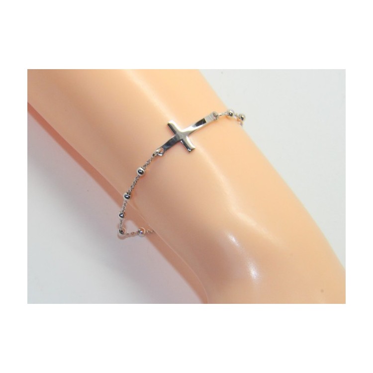 RMB|Rose Man Woman Bracelet in Silver 925 Miraculous Madonna, Convex Cross. Mis 16,00 - 19,00 cm