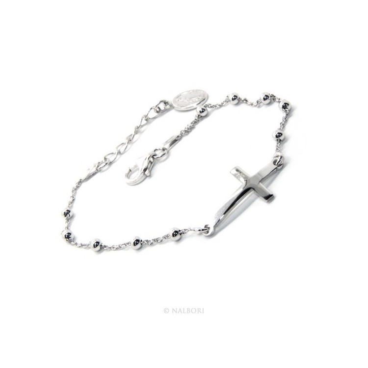 RMB|Rose Man Woman Bracelet in Silver 925 Miraculous Madonna, Convex Cross. Mis 16,00 - 19,00 cm