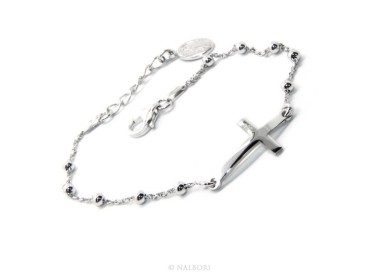 RMB|Rose Man Woman Bracelet in Silver 925 Miraculous Madonna, Convex Cross. Mis 16,00 - 19,00 cm