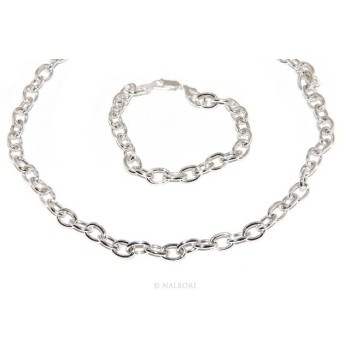 RomaBijoux|ARGENTO 925 Girocollo collana o bracciale donna maglia ovale chiara naturale collier